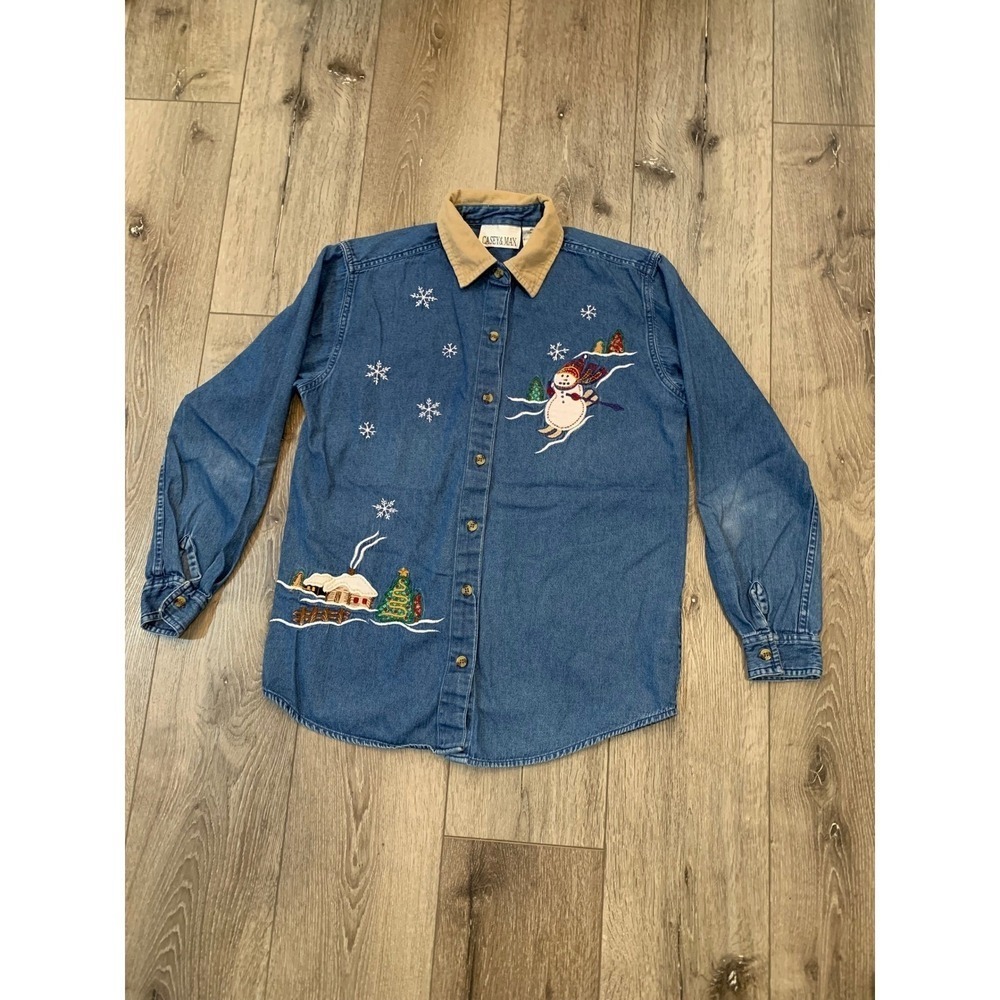 Y2K Vintage Cottage Core Grandma Ugly Denim Embroidered Festive Corduroy